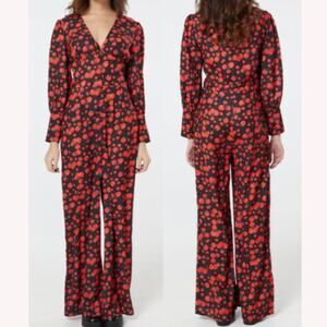 TIMELESS LONDON 6 S Marina black red apple retro long sleeve vneck jumpsuit B23